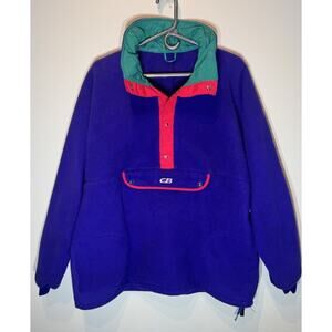 Vintage CB Sports Fleece 80s Bomber Jacket Large Purple Pullover Ski Hoodie USA